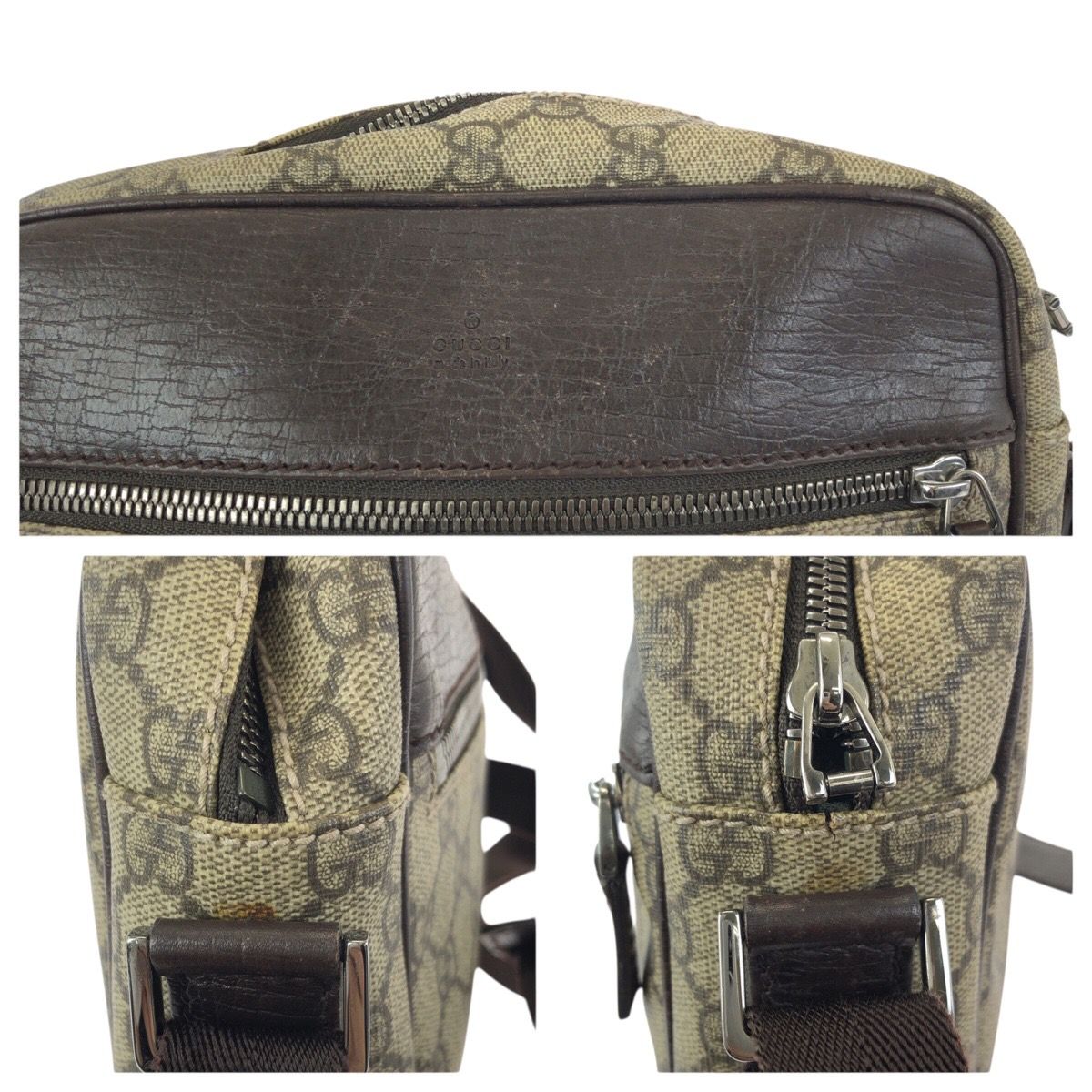 Gucci Beige Brown Silver GG Supreme Canvas Leather Shoulder — view 5