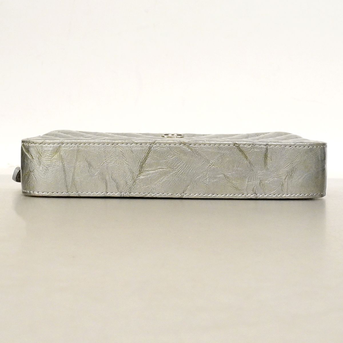 Chanel Shoulder Wallet Stitch Chez Blanc Coating Leather Silver — view 3