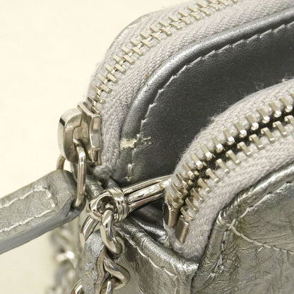 Chanel Shoulder Wallet Stitch Chez Blanc Coating Leather Silver — view 6