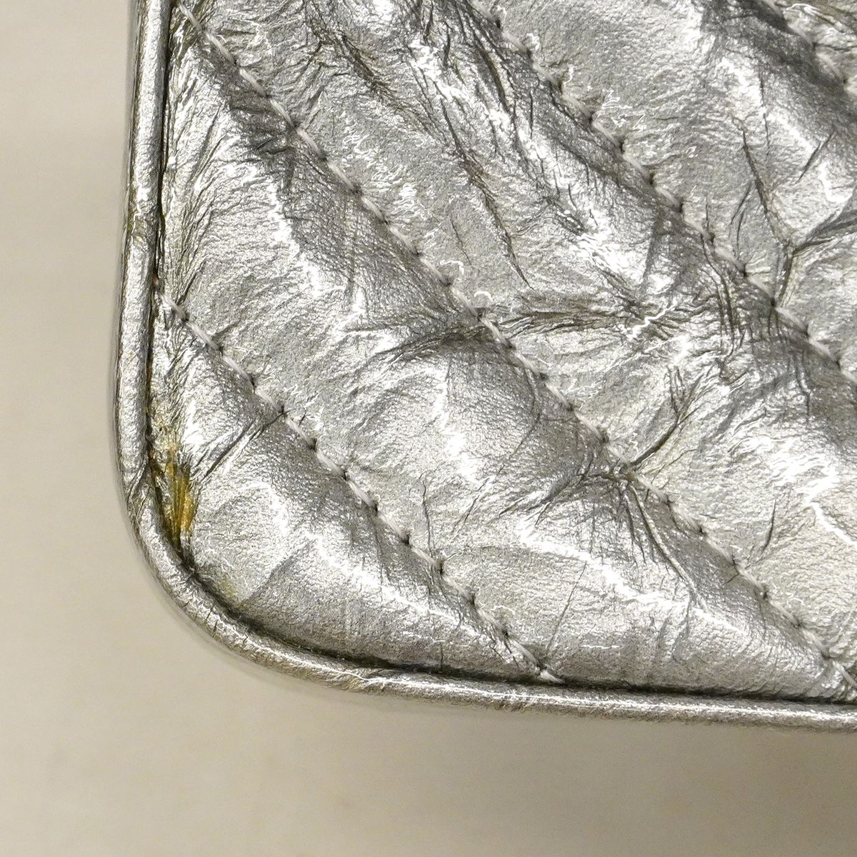 Chanel Shoulder Wallet Stitch Chez Blanc Coating Leather Silver — view 7