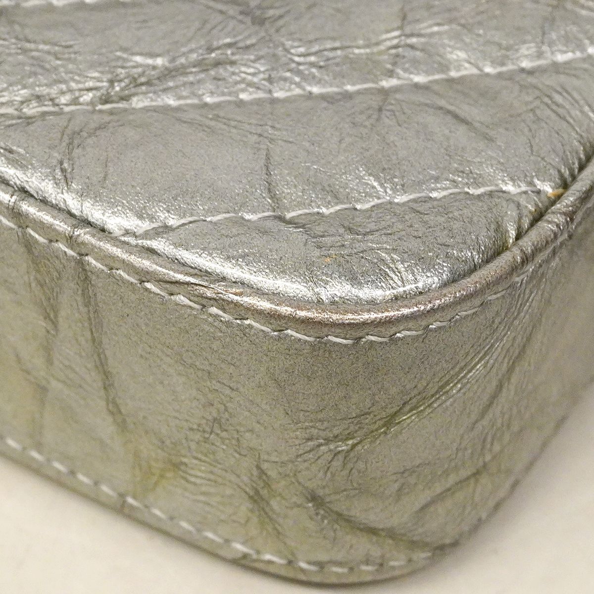 Chanel Shoulder Wallet Stitch Chez Blanc Coating Leather Silver — view 9
