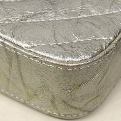 Chanel Shoulder Wallet Stitch Chez Blanc Coating Leather Silver — view 9