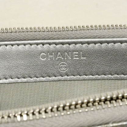 Chanel Shoulder Wallet Stitch Chez Blanc Coating Leather Silver — view 5