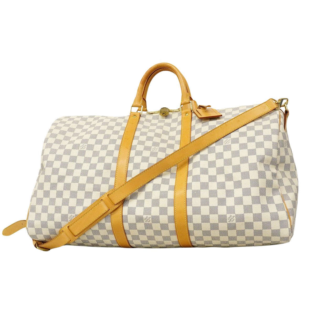 Louis Vuitton Boston Bag Damier Azur Keepall Bandouliere 55 White