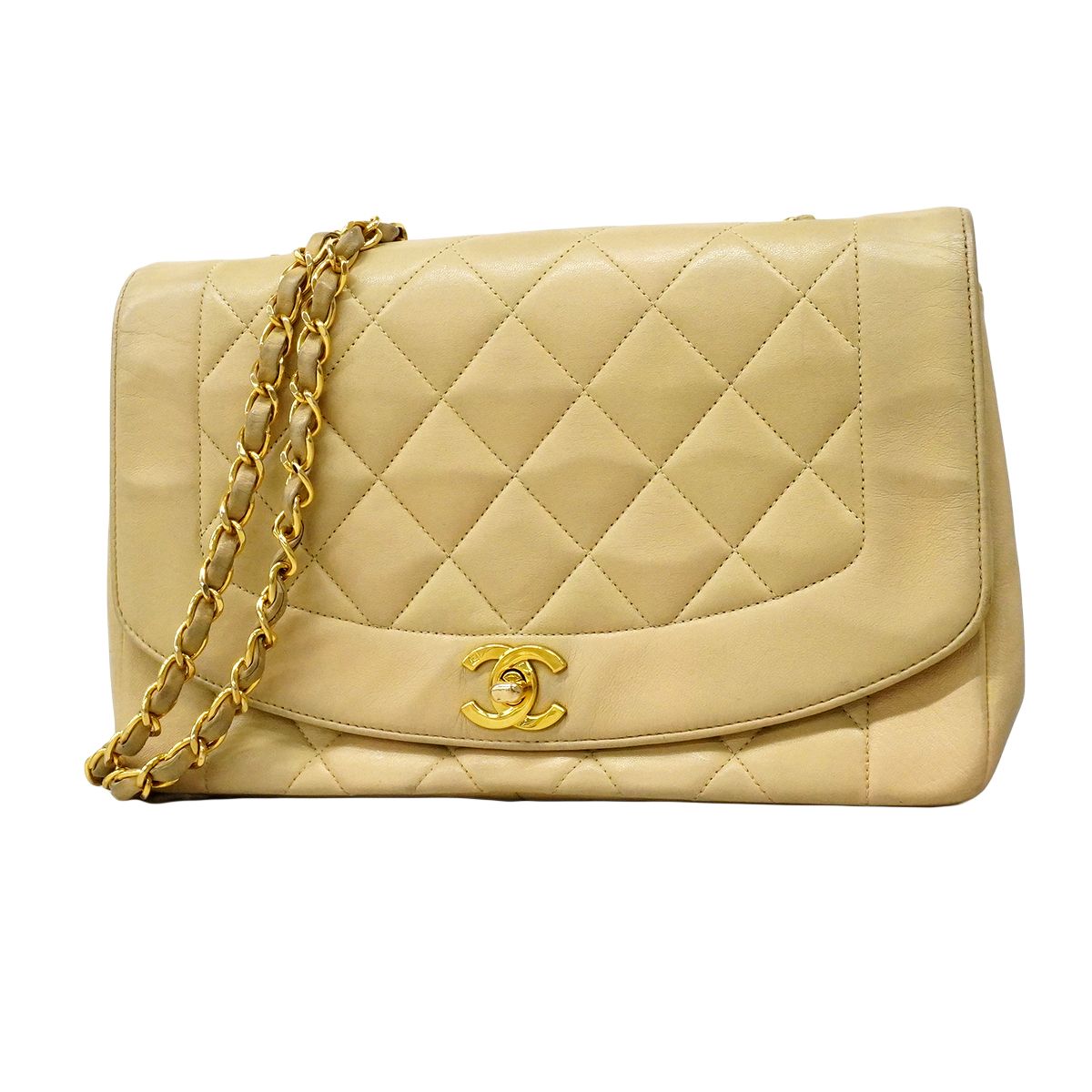 Chanel Shoulder Bag Diana Lambskin Beige Gold