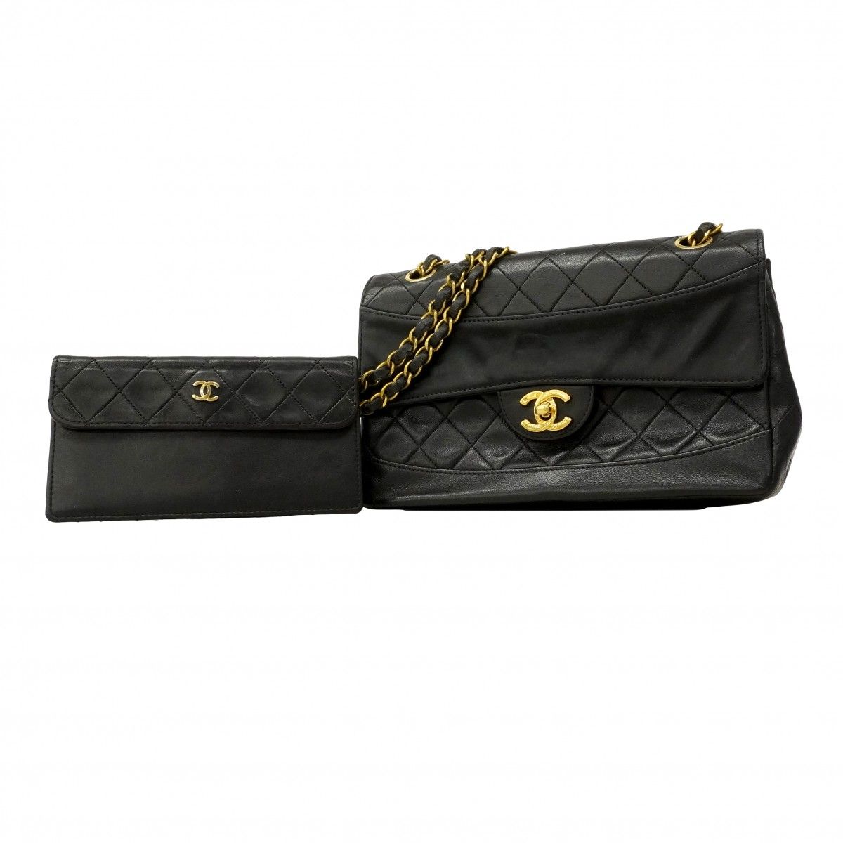 Chanel Shoulder Bag Quilted Lambskin Black Gold