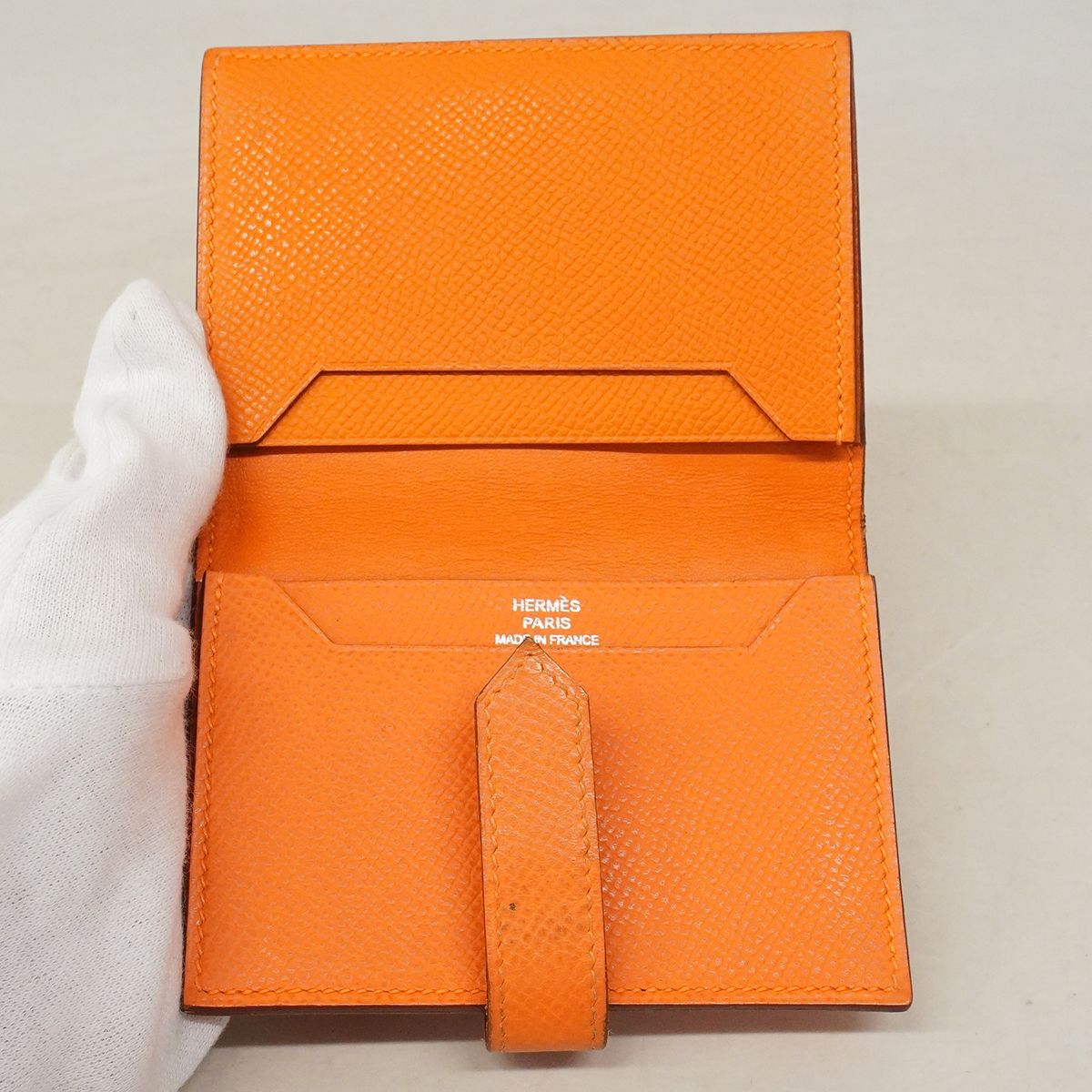 Hermes Business Card Holder Bearn Veau Epsom Orange Silver — view 4