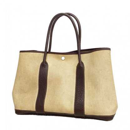 Hermes Tote Garden Party PM Toile Ash Brown Silver