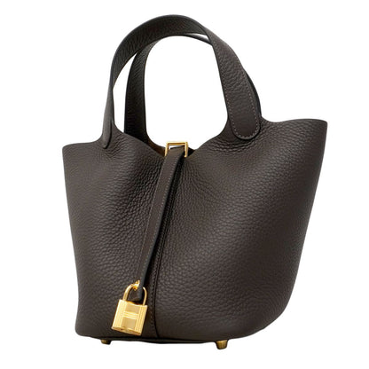 Hermes Handbag Picotin Lock PM Taurillon Clemence Ebene Gold