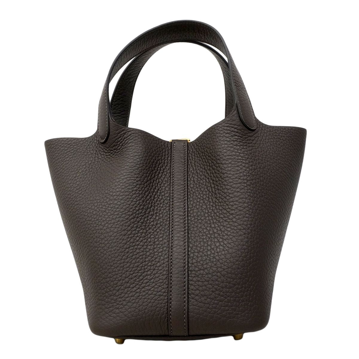 Hermes Handbag Picotin Lock PM Taurillon Clemence Ebene Gold — view 6