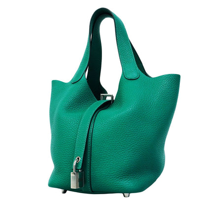 Hermes Handbag Picotin Lock PM Taurillon Clemence Vert Veloze Silver