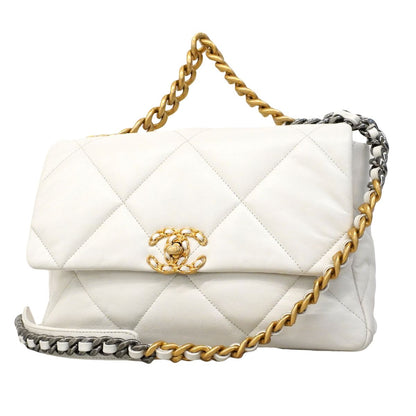 Chanel Handbag 19 Lambskin White Gold Silver 2-Way