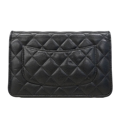 Chanel Shoulder Wallet Quilted Caviar Leather Black Gold — view 8