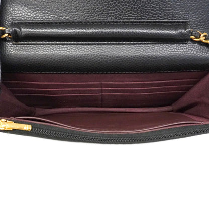 Chanel Shoulder Wallet Quilted Caviar Leather Black Gold — view 4