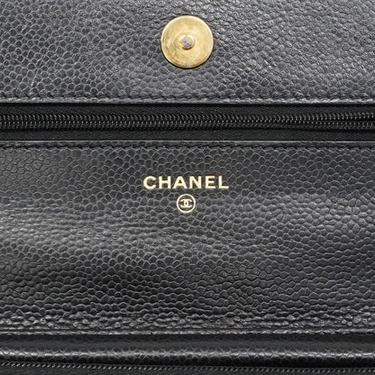 Chanel Shoulder Wallet Quilted Caviar Leather Black Gold — view 5