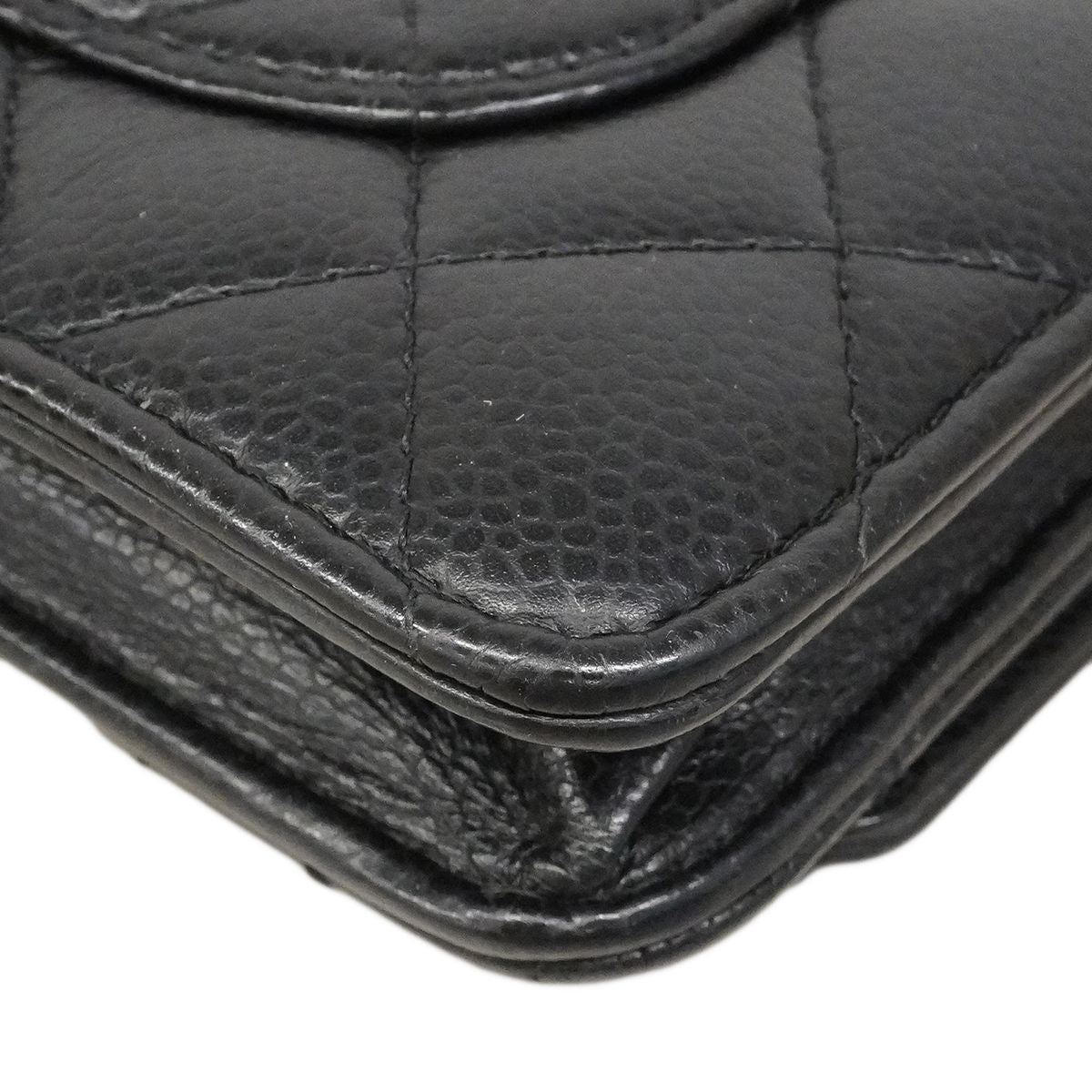 Chanel Shoulder Wallet Quilted Caviar Leather Black Gold — view 6
