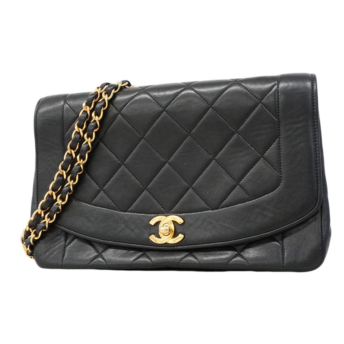 Chanel Shoulder Bag Diana Lambskin Black Gold