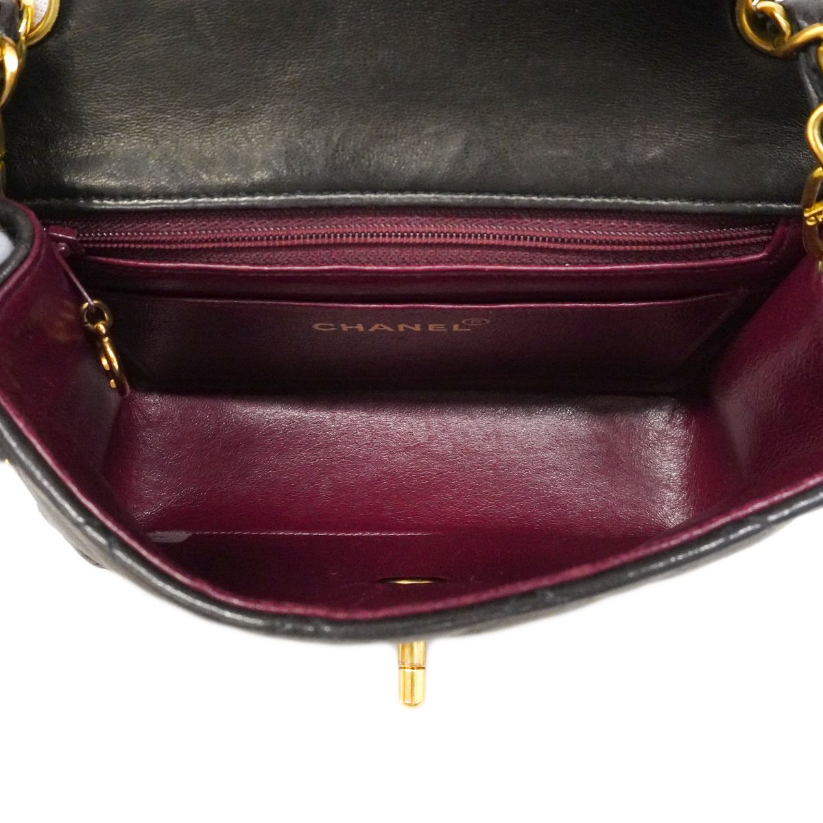 Chanel Shoulder Bag Mini Quilted Lambskin Black Gold — view 4
