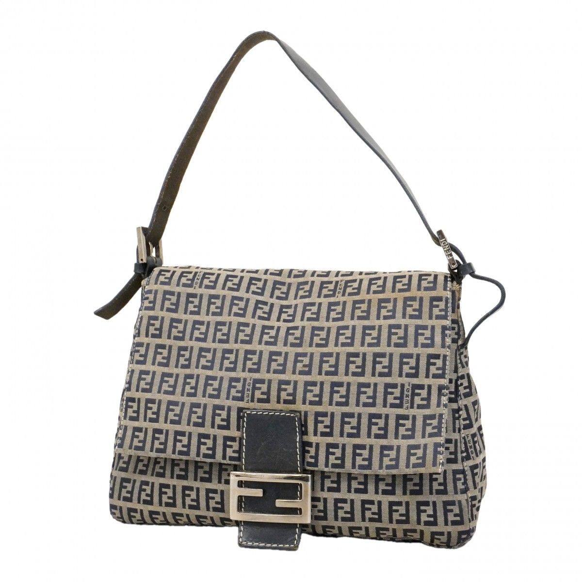 Fendi Handbag Zucchino Nylon Canvas Navy Silver