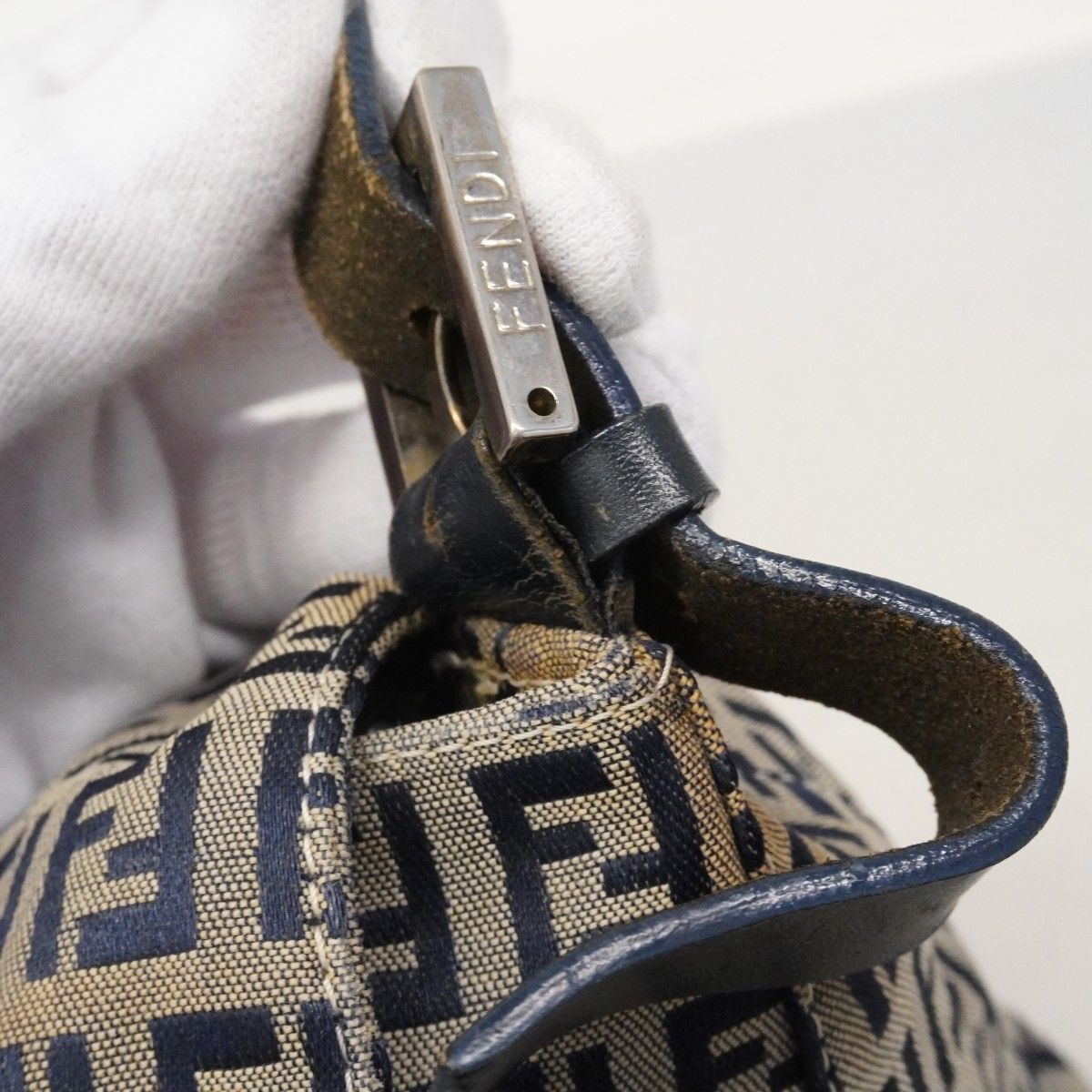 Fendi Handbag Zucchino Nylon Canvas Navy Silver — view 9