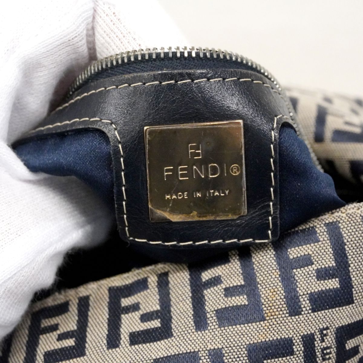Fendi Handbag Zucchino Nylon Canvas Navy Silver — view 5