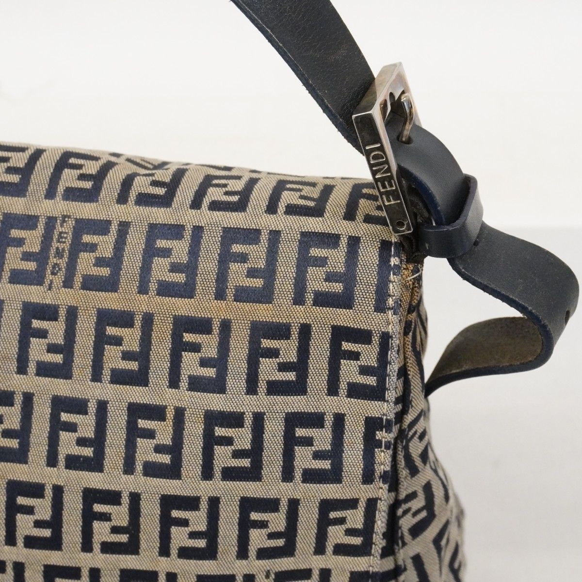 Fendi Handbag Zucchino Nylon Canvas Navy Silver — view 7