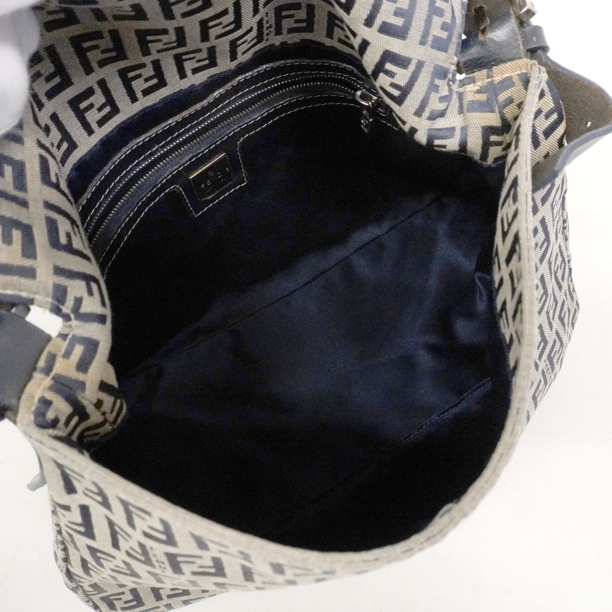 Fendi Handbag Zucchino Nylon Canvas Navy Silver — view 4