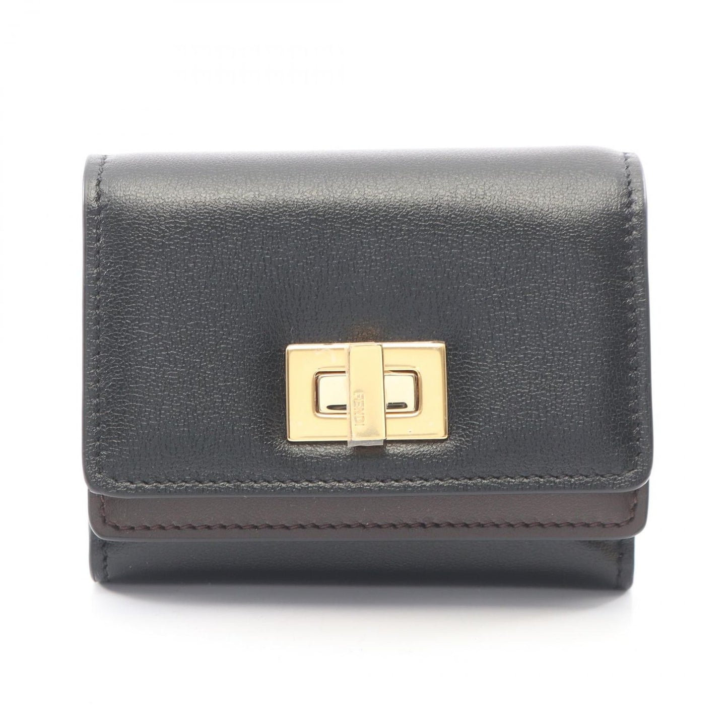 Fendi Trifold Wallet Way Black Chocolate Brown Leather Way Small