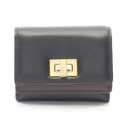 Fendi Trifold Wallet Way Black Chocolate Brown Leather Way Small