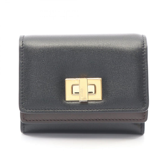 Fendi Trifold Wallet Way Black Chocolate Brown Leather Way Small