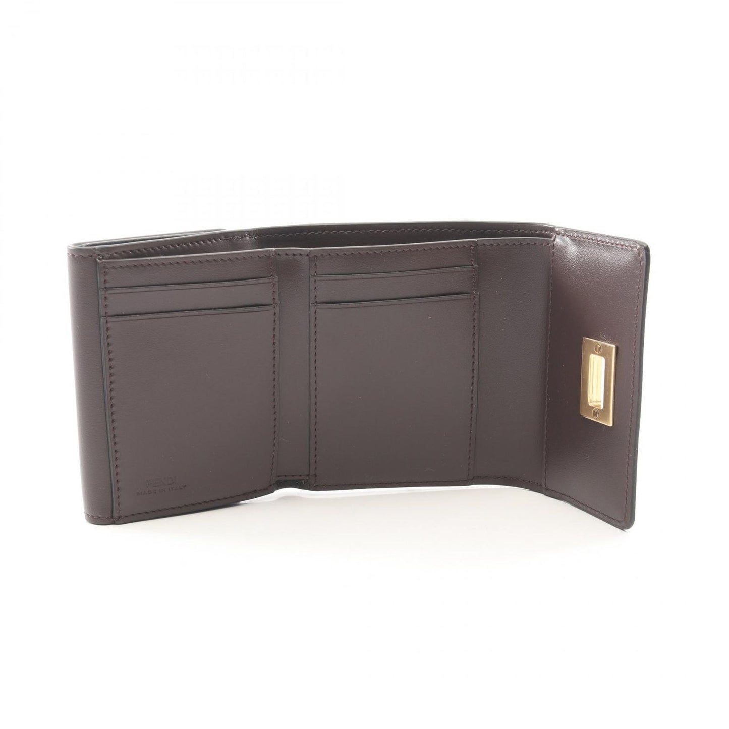 Fendi Trifold Wallet Way Black Chocolate Brown Leather Way Small — view 3