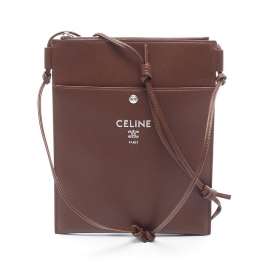 Celine Shoulder Bag Sharp Pouch Takeaway Chocolate Leather Take Away
