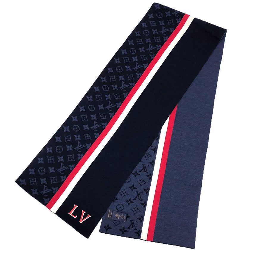 Louis Vuitton Scarf Monogram Echarpe LV Varsity Navy Wool New Vintage — view 2