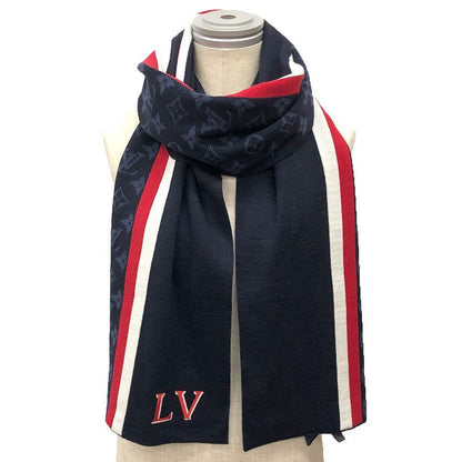 Louis Vuitton Scarf Monogram Echarpe LV Varsity Navy Wool New Vintage