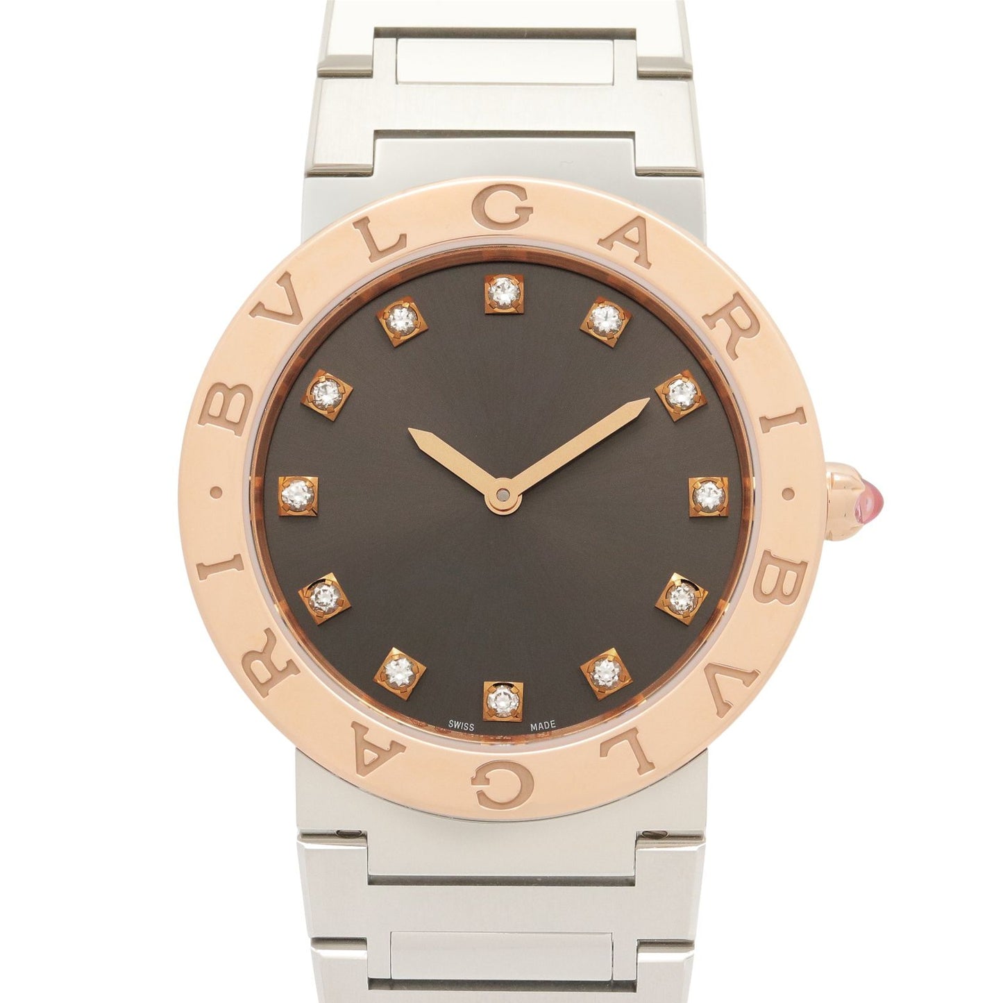Bvlgari Watch Diamond Gray 18k Pink Gold Stainless Steel