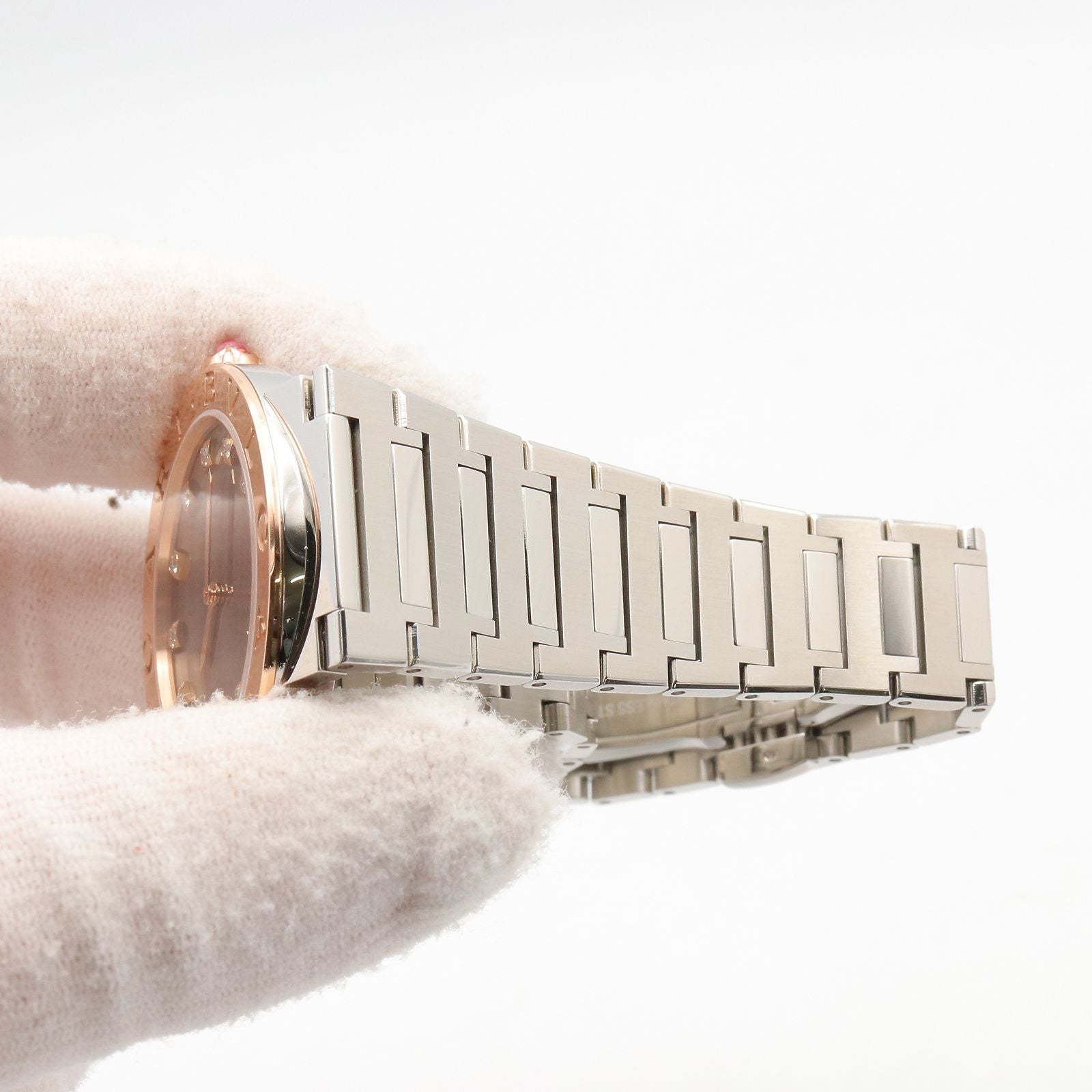 Bvlgari Watch Diamond Gray 18k Pink Gold Stainless Steel — view 8