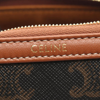 Celine Shoulder Bag Chain Clutch Triomphe Brown Canvas Leather — view 4