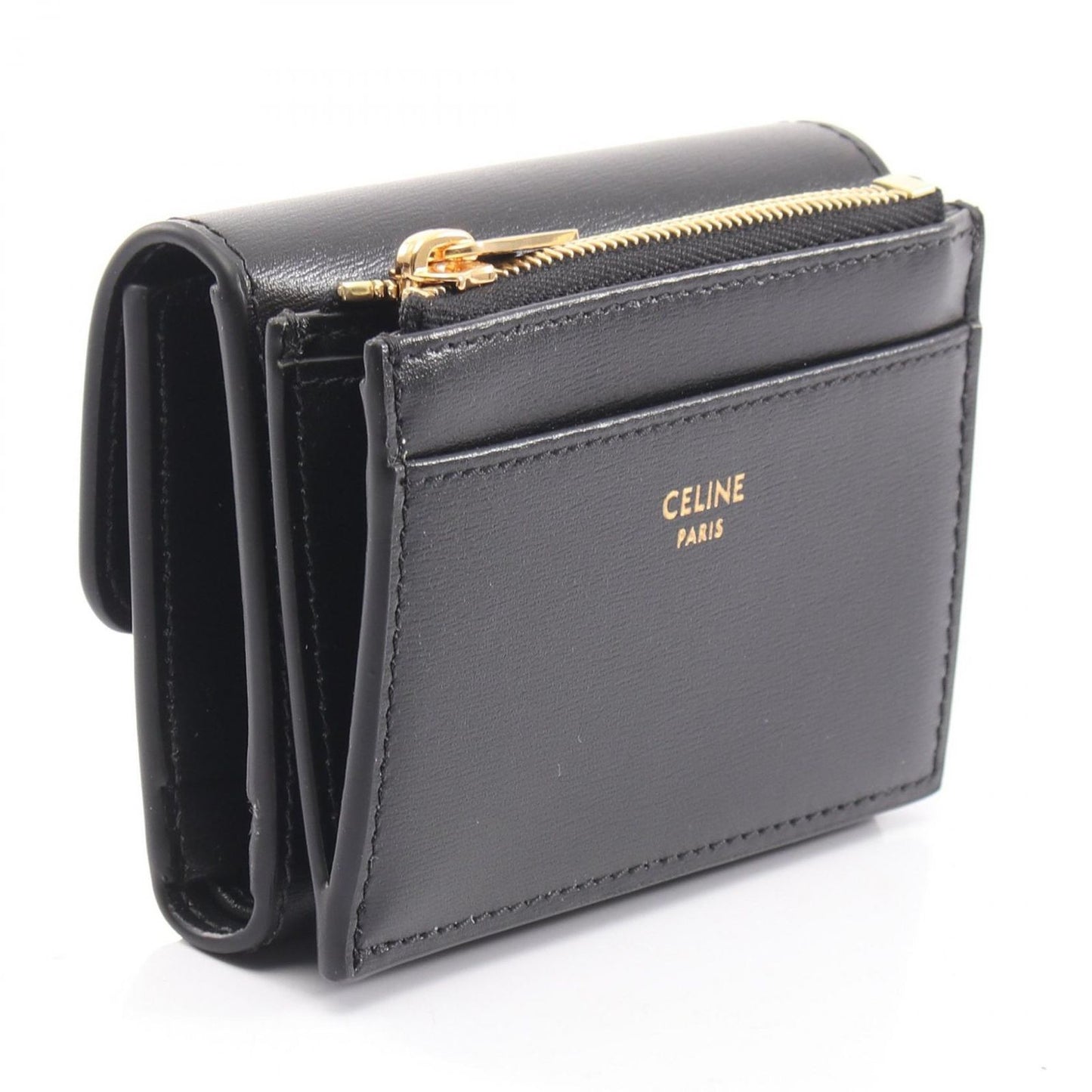 Celine Trifold Wallet Compact Triomphe Black Leather — view 2