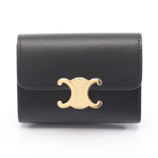 Celine Trifold Wallet Compact Triomphe Black Leather