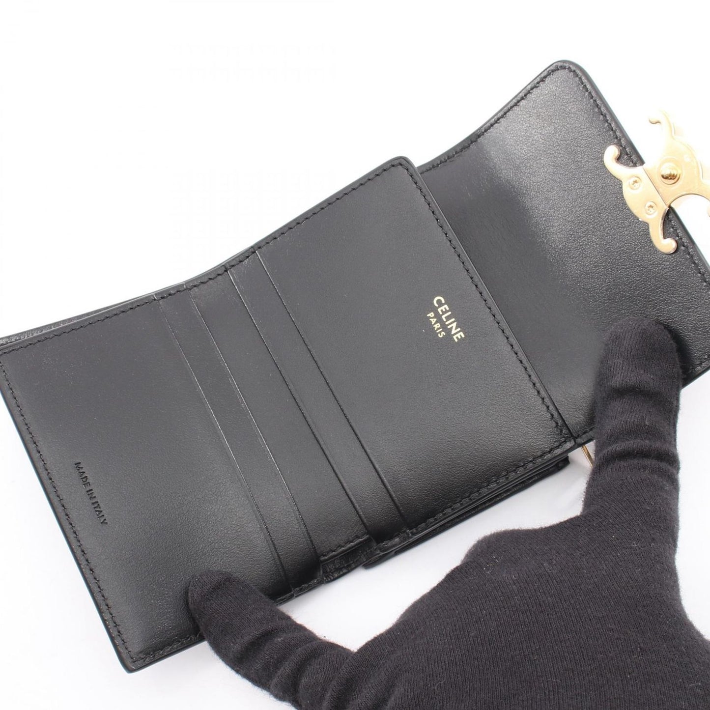 Celine Trifold Wallet Compact Triomphe Black Leather — view 3