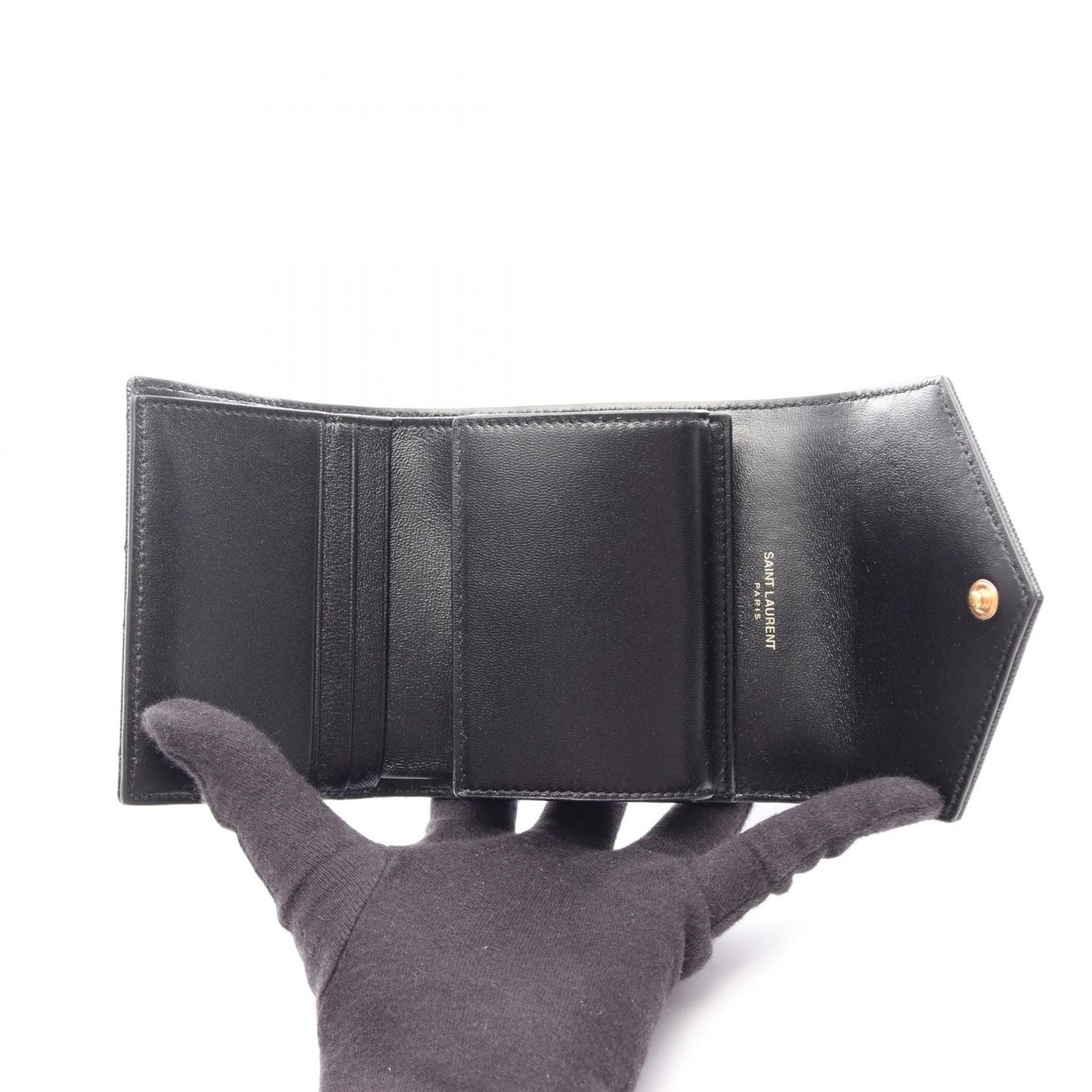 Saint Laurent Paris Trifold Wallet Cassandra Multi Fold Black Leather — view 3