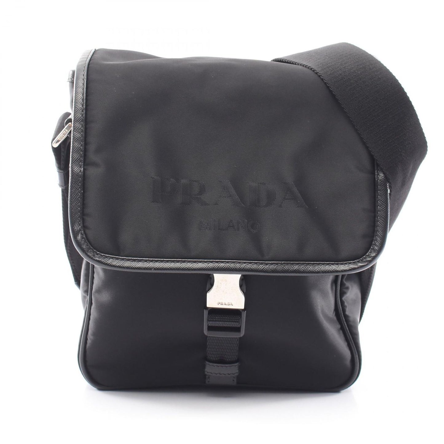 Prada Shoulder Bag Black Nylon Saffiano Leather
