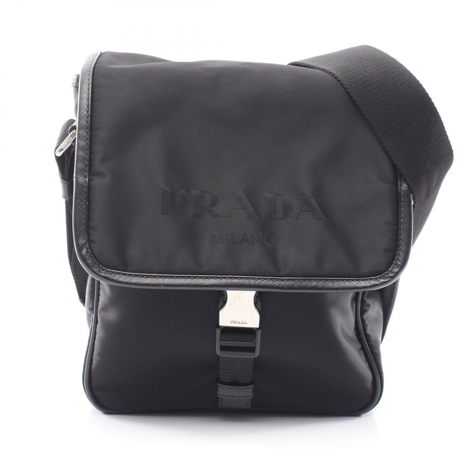 Prada Shoulder Bag Black Nylon Saffiano Leather