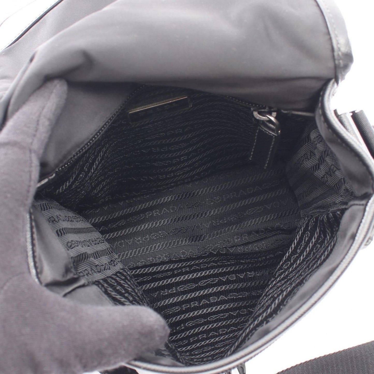 Prada Shoulder Bag Black Nylon Saffiano Leather — view 3