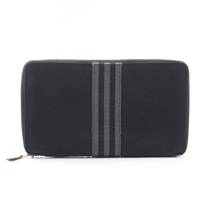 Hermes Round Wallet Fourre Tout Purse GM Black Canvas