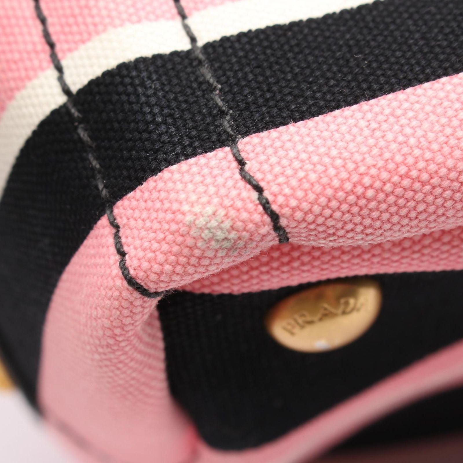 Prada Tote Canapa Righe 2-Way Pink Black Canvas — view 5