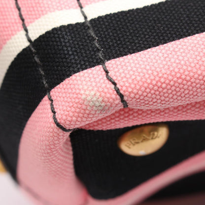 Prada Tote Canapa Righe 2-Way Pink Black Canvas — view 5