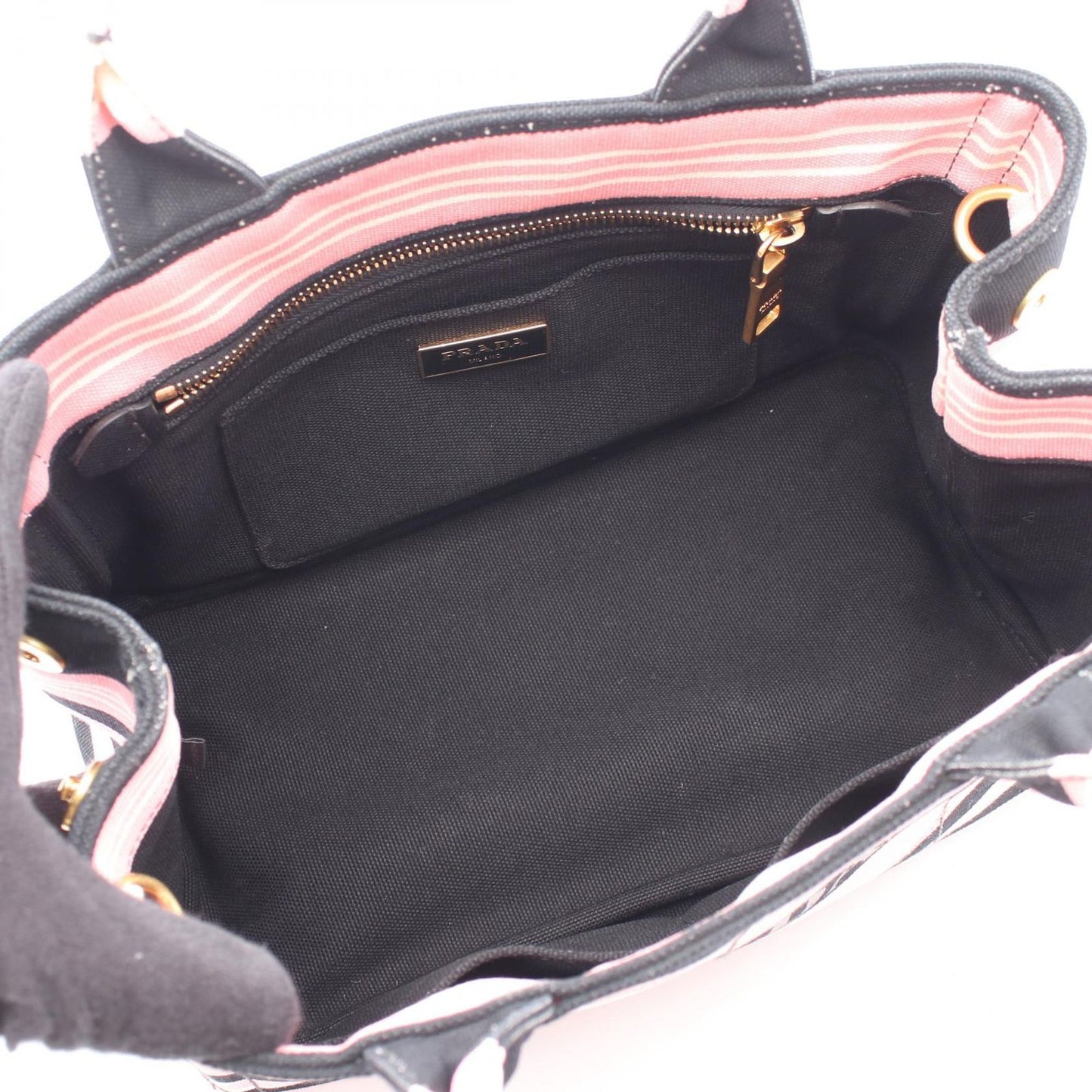 Prada Tote Canapa Righe 2-Way Pink Black Canvas — view 3