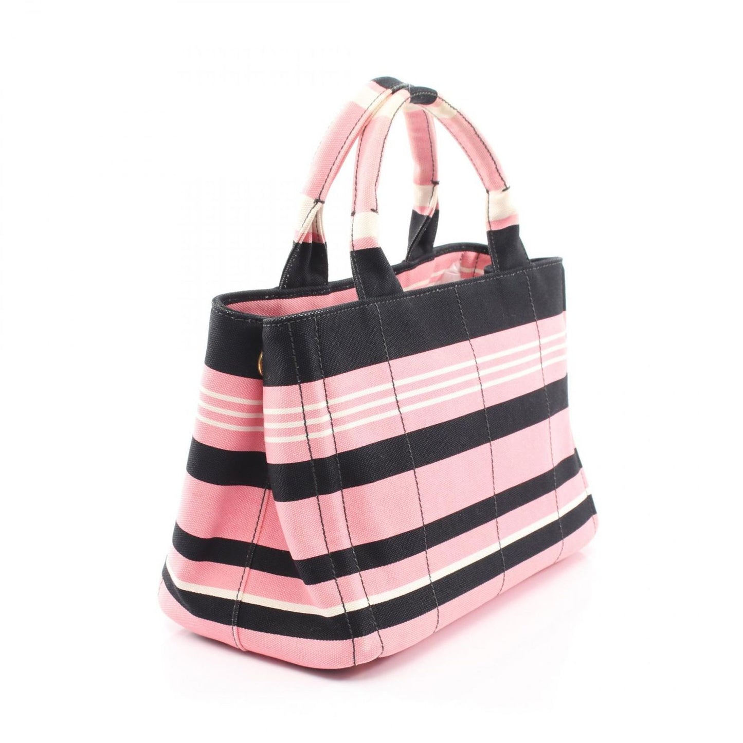 Prada Tote Canapa Righe 2-Way Pink Black Canvas — view 2