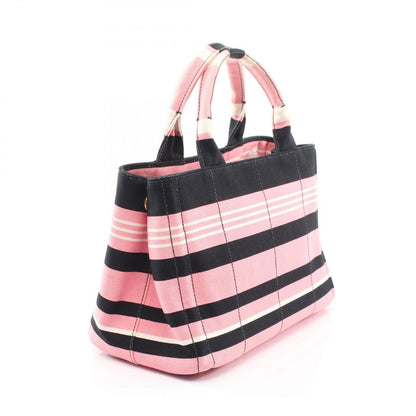 Prada Tote Canapa Righe 2-Way Pink Black Canvas — view 2